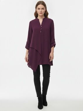 Collection B Asymmetric Tunic Blouse - Plum